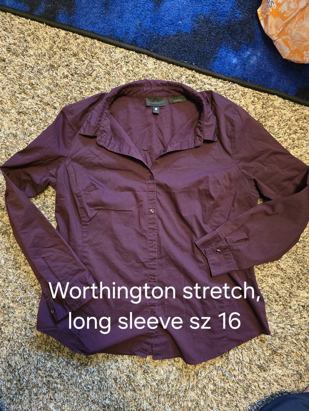 Worthington Deep Plum Stretch Button-Up Blouse